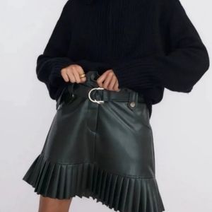ZARA leather pleated skirt